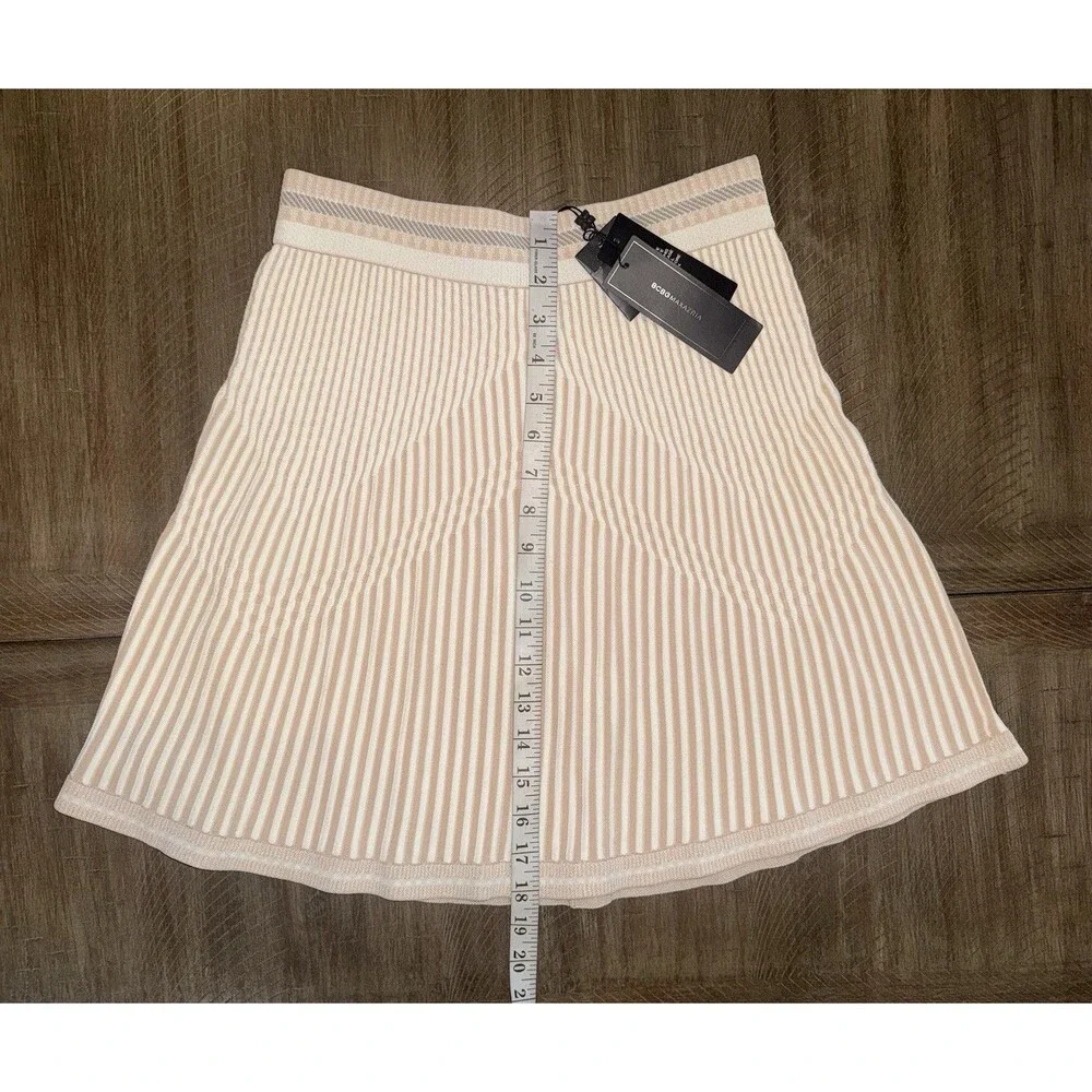 NWT BCBG Maxazria Alisse Striped Neutral Knit Jacquard Mini Skirt Size S $228